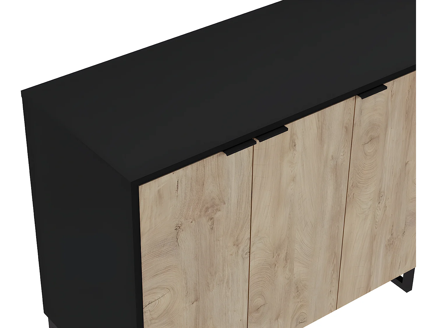Buffet Meuble de rangement en mélamine coloris chêne et noir - Longueur 180 x profondeur 44 x Hauteur 75 cm