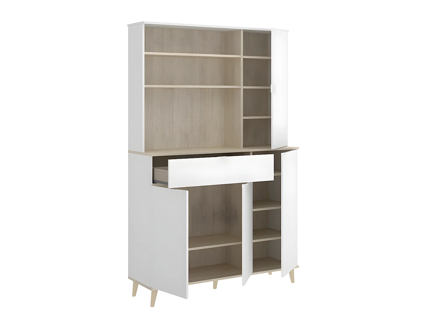 Meuble de rangement coloris blanc/naturel - Longueur 119 x Profondeur 40 x Hauteur 188 cm