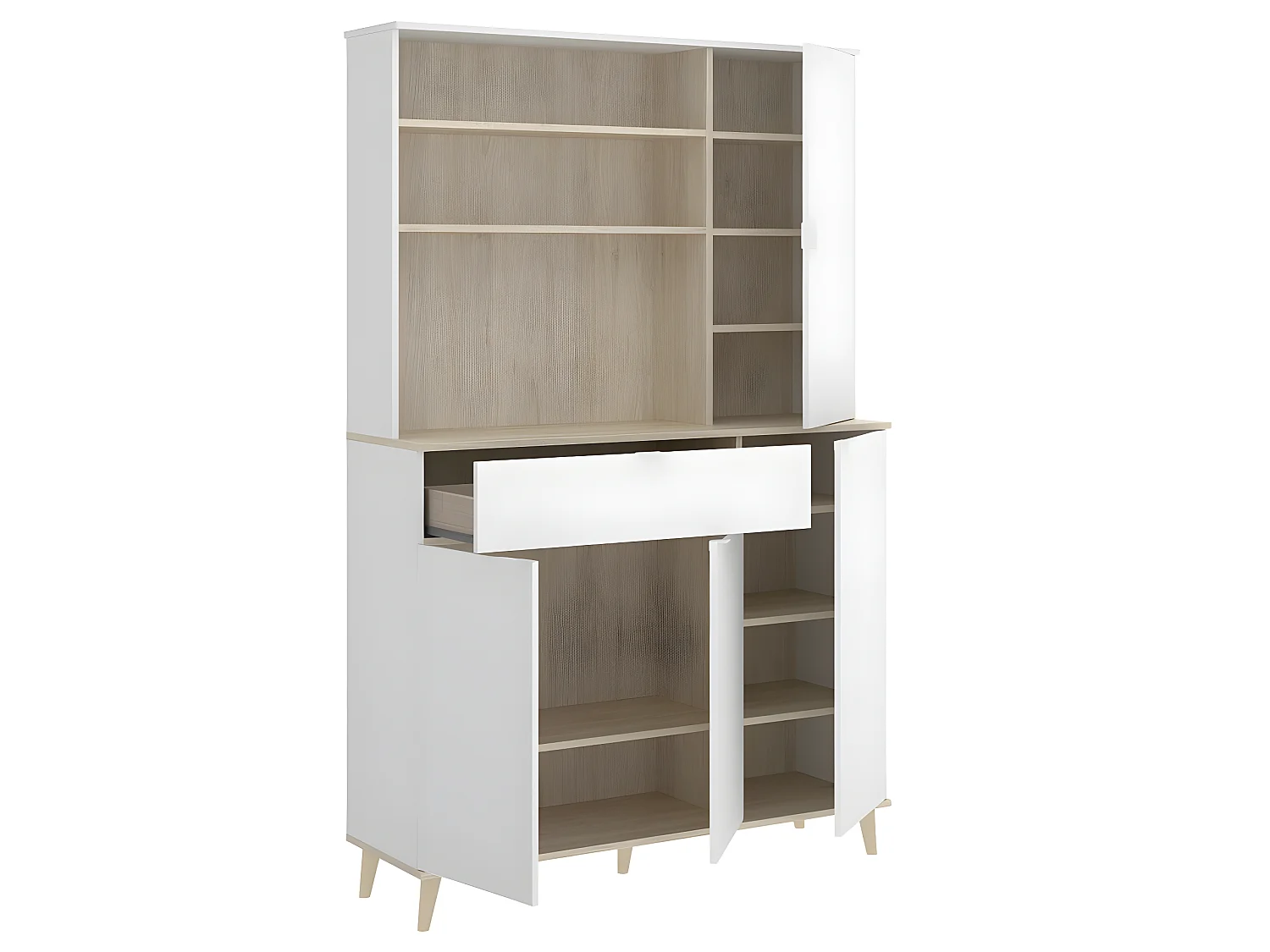 Meuble de rangement coloris blanc/naturel - Longueur 119 x Profondeur 40 x Hauteur 188 cm