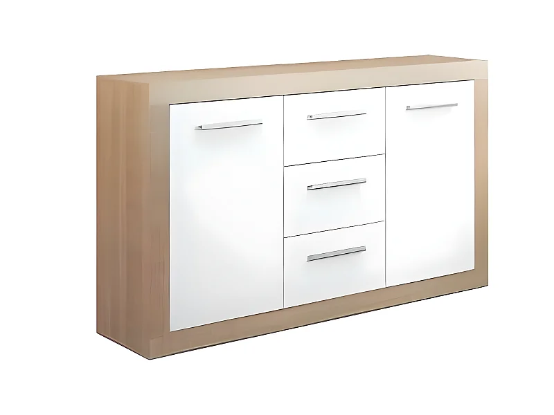 Buffet 2 portes + 3 tiroirs coloris Chêne Cambrian / Blanc - Longueur 134 x profondeur 35 x hauteur 78 cm