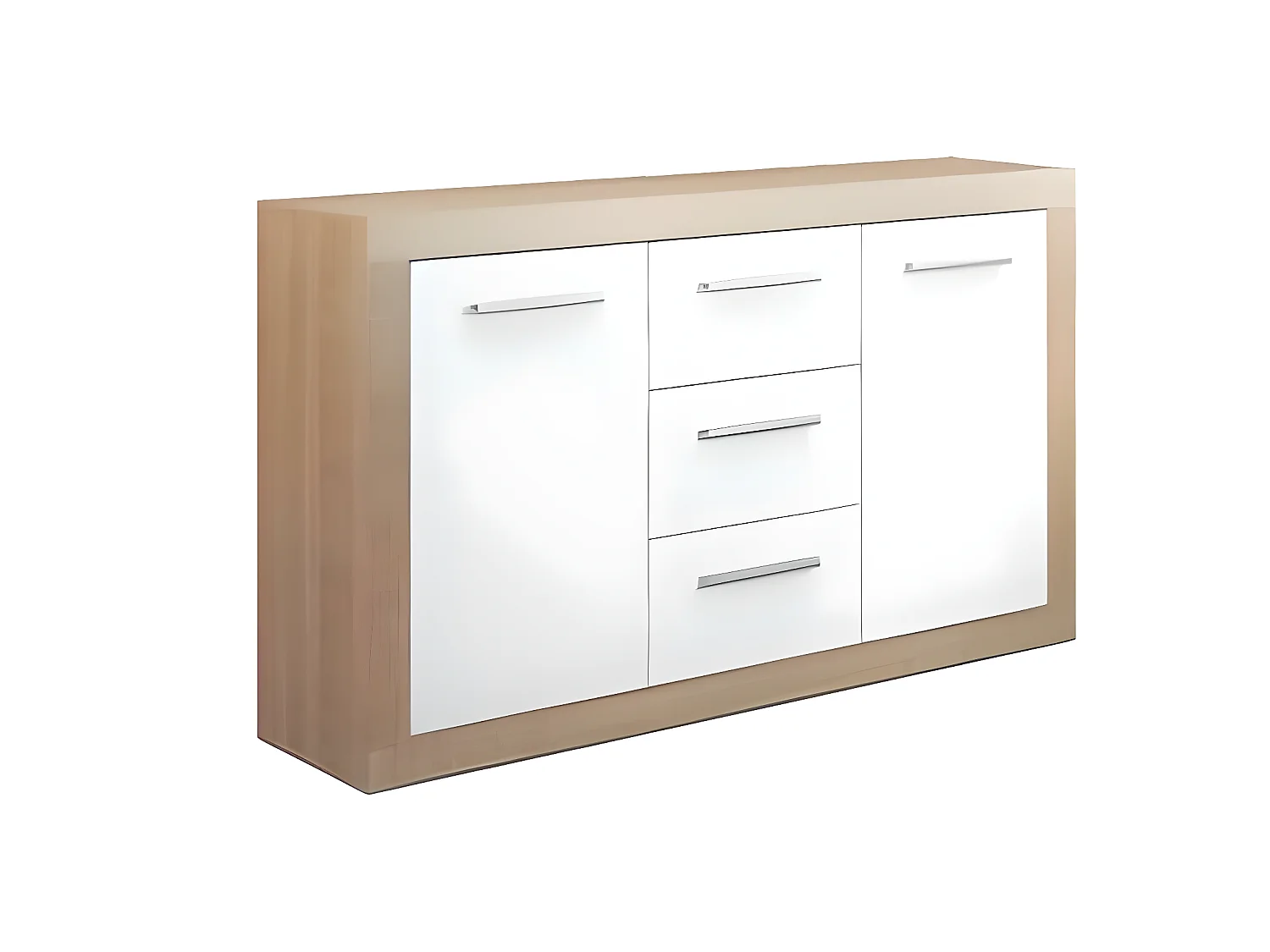 Buffet 2 portes + 3 tiroirs coloris Chêne Cambrian / Blanc - Longueur 134 x profondeur 35 x hauteur 78 cm