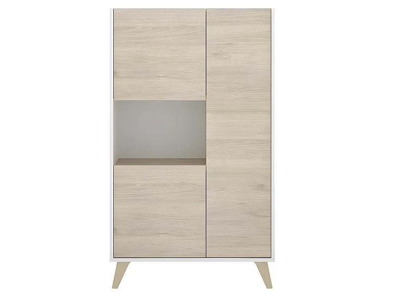 Buffet Meuble de rangement 3 portes coloris blanc/naturel - Longueur 81 x Hauteur 135 x Profondeur 43 cm
