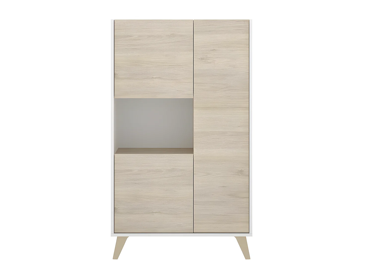 Buffet Meuble de rangement 3 portes coloris blanc/naturel - Longueur 81 x Hauteur 135 x Profondeur 43 cm