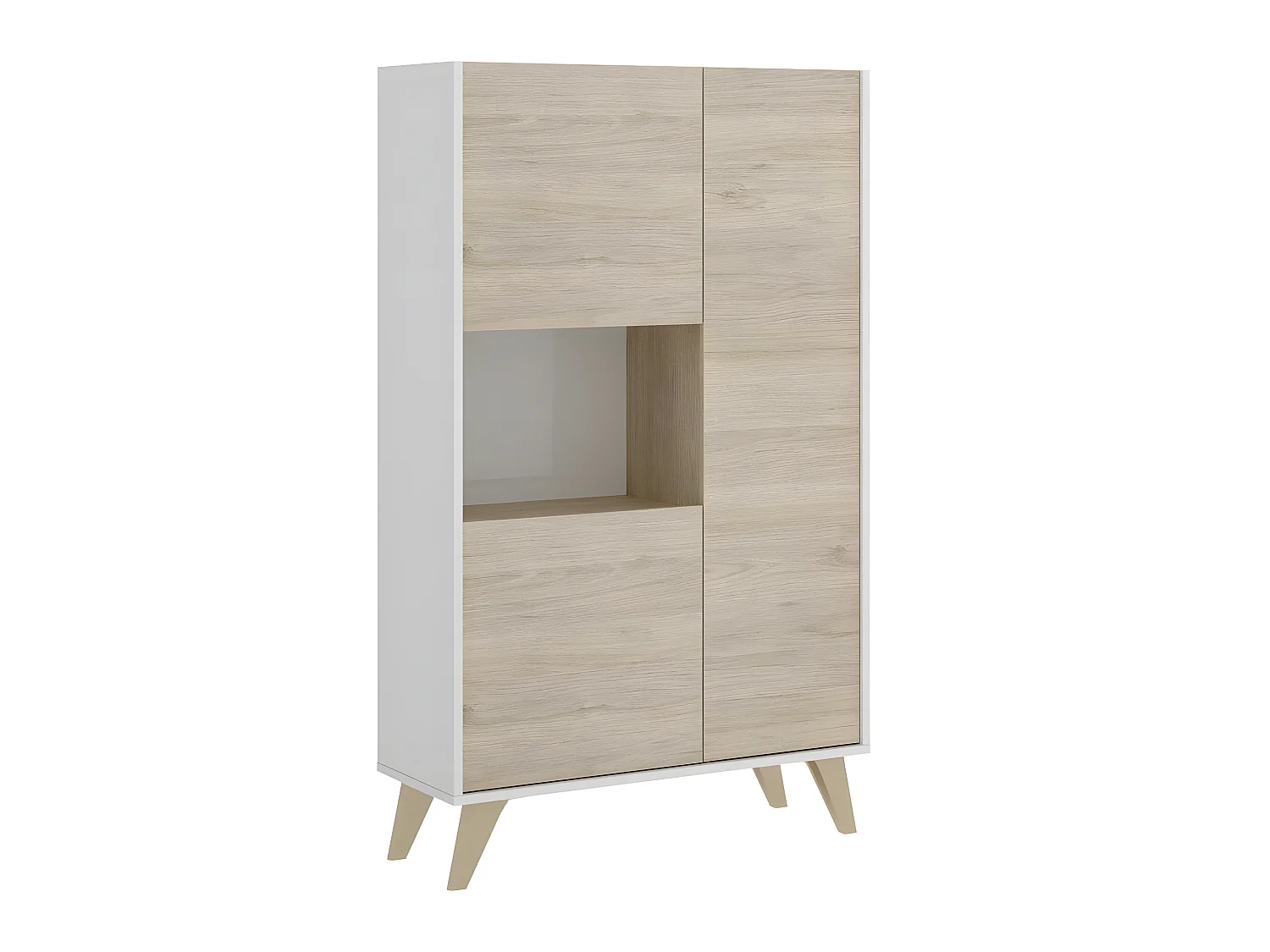Buffet Meuble de rangement 3 portes coloris blanc/naturel - Longueur 81 x Hauteur 135 x Profondeur 43 cm