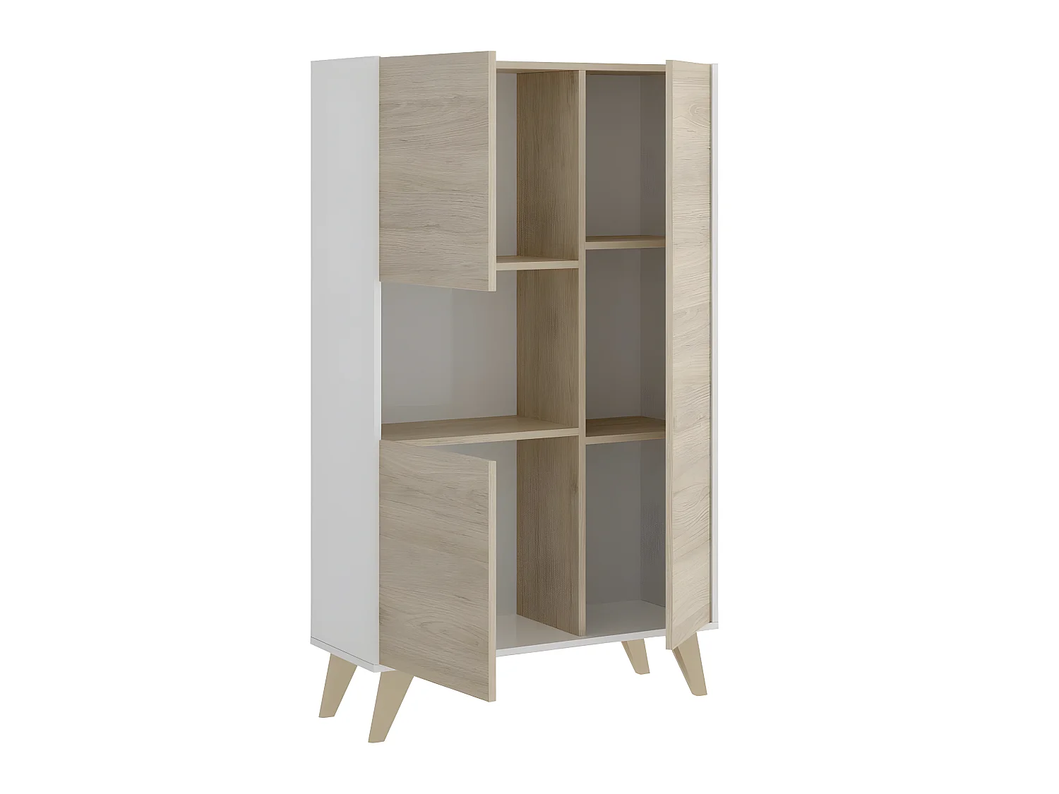 Buffet Meuble de rangement 3 portes coloris blanc/naturel - Longueur 81 x Hauteur 135 x Profondeur 43 cm