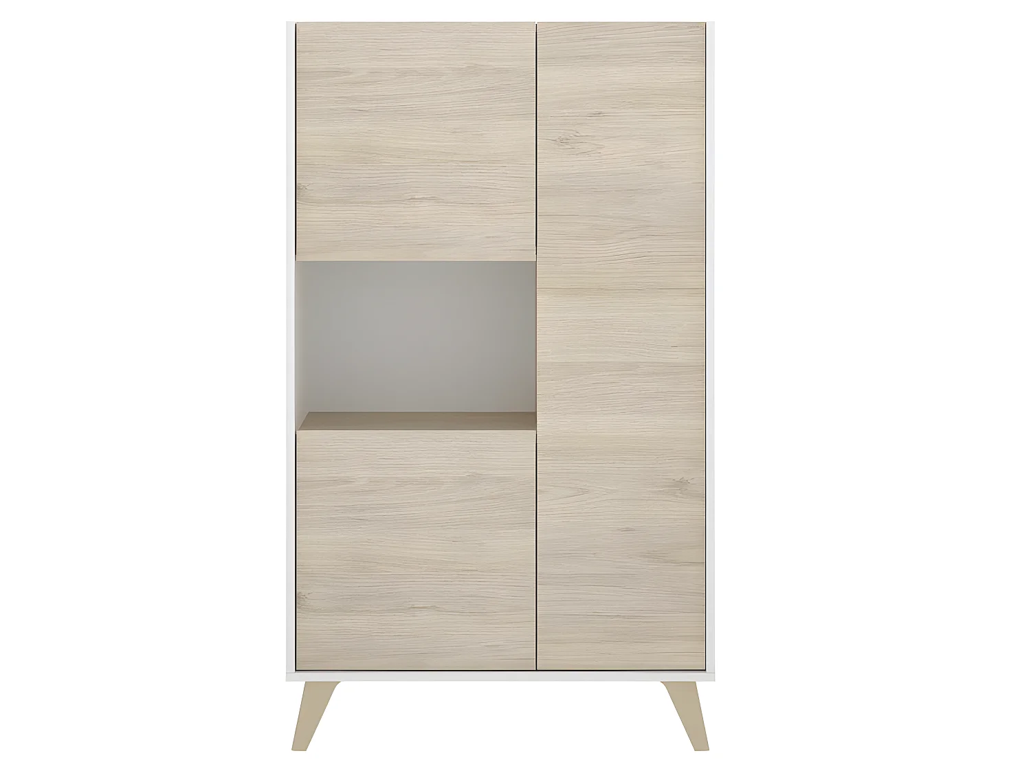 Buffet Meuble de rangement 3 portes coloris blanc/naturel - Longueur 81 x Hauteur 135 x Profondeur 43 cm