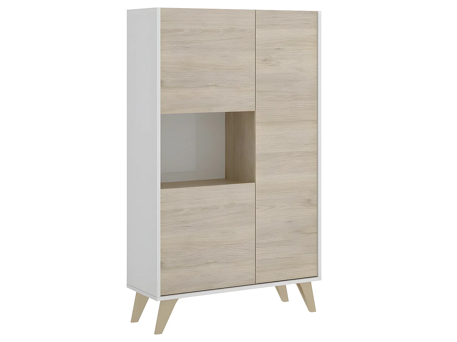 Buffet Meuble de rangement 3 portes coloris blanc/naturel - Longueur 81 x Hauteur 135 x Profondeur 43 cm