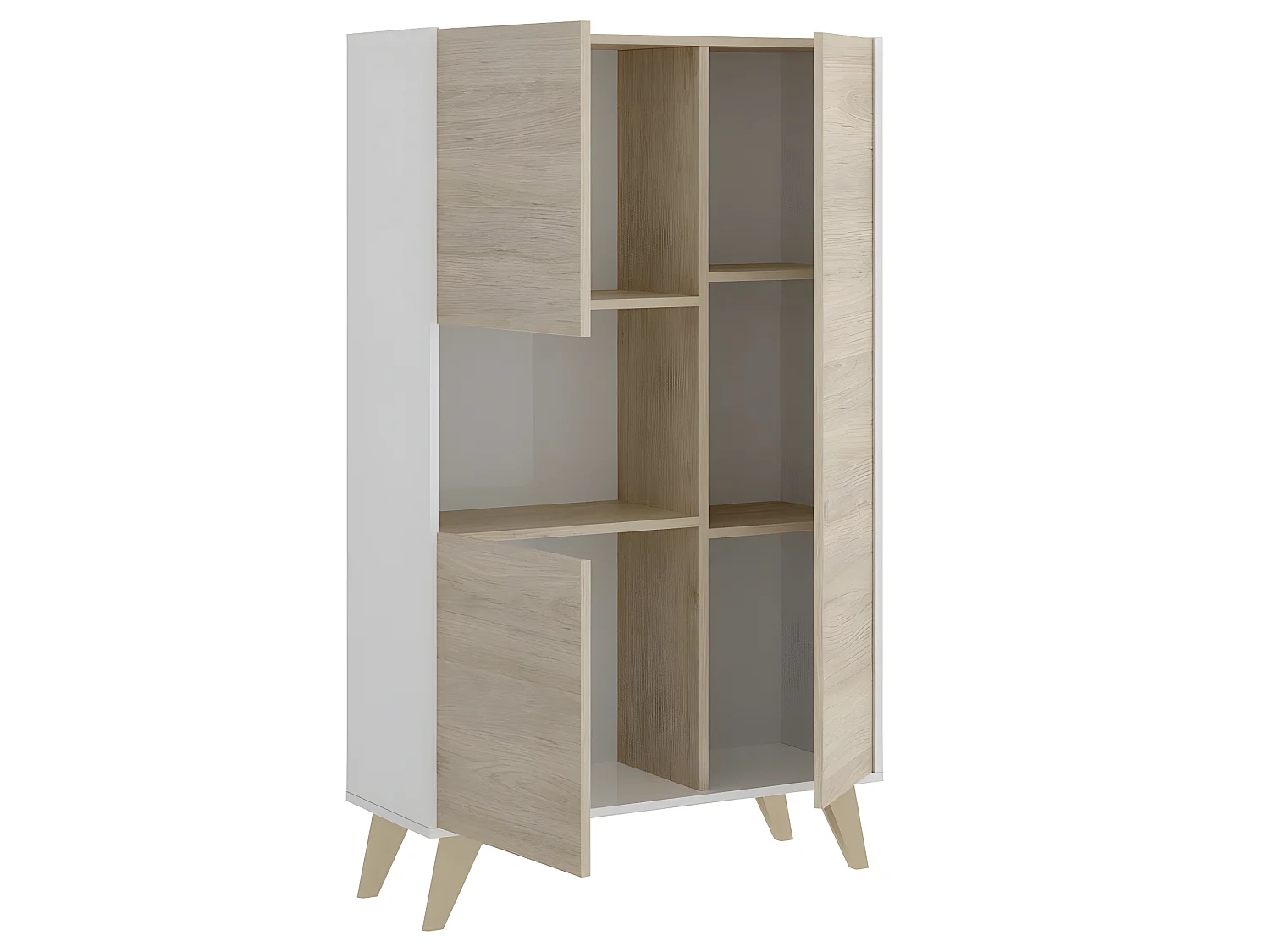 Buffet Meuble de rangement 3 portes coloris blanc/naturel - Longueur 81 x Hauteur 135 x Profondeur 43 cm