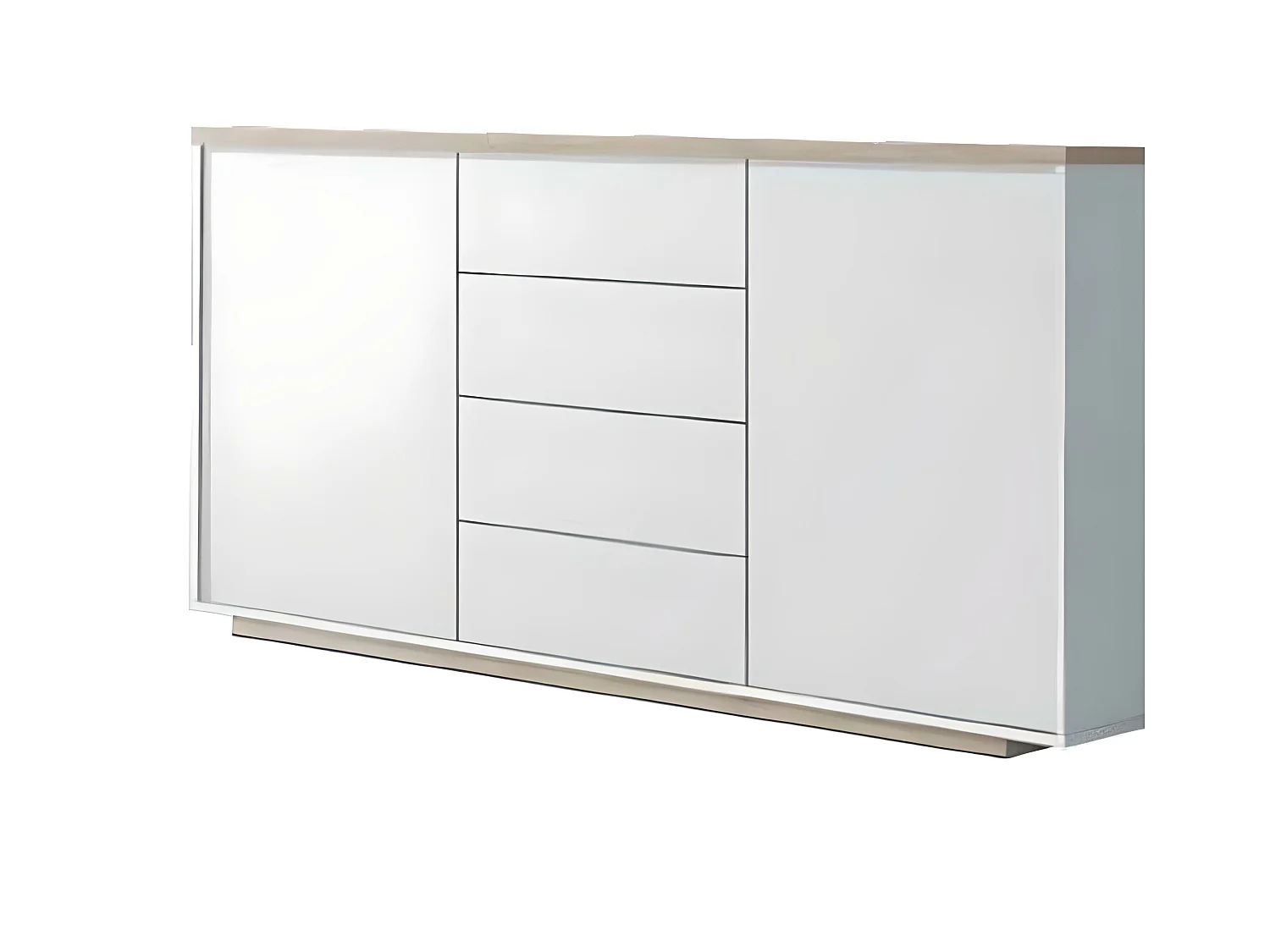 Buffet 2 portes + 4 tiroirs coloris Blanc / Chêne Cambrian - Longueur 183 x profondeur 35 x hauteur 85 cm