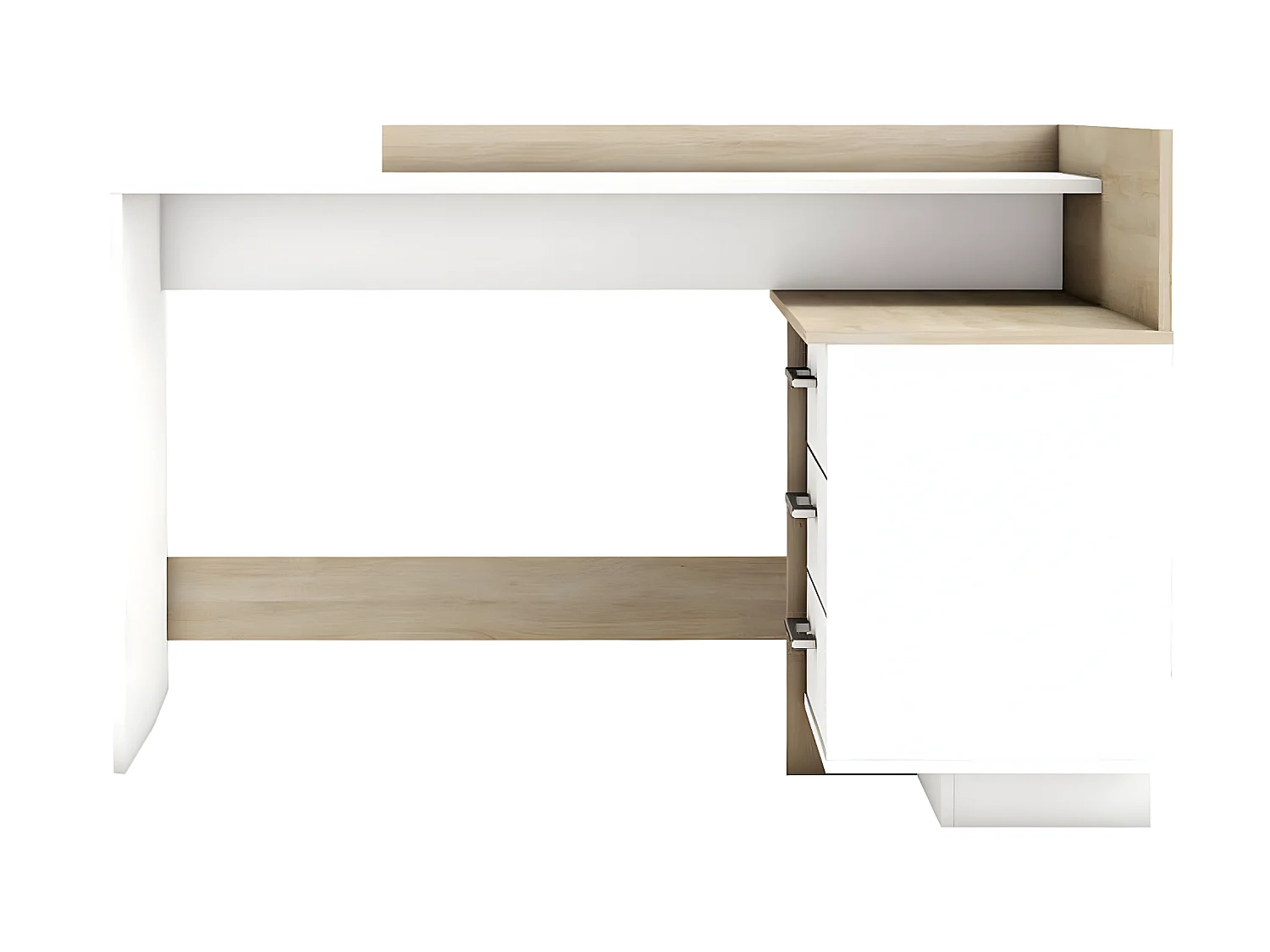 Bureau d’angle en bois coloris chêne brosse/blanc mat - 128,5 x 83,2 x 105,7 cm
