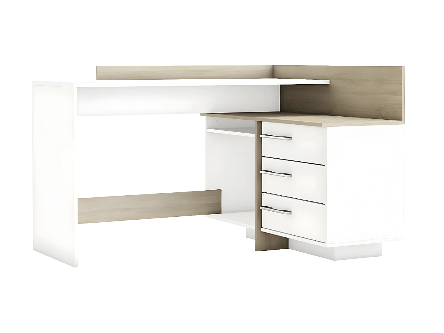 Bureau d’angle en bois coloris chêne brosse/blanc mat - 128,5 x 83,2 x 105,7 cm