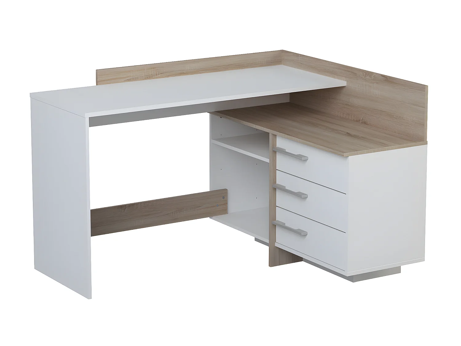 Bureau d’angle en bois coloris chêne brosse/blanc mat - 128,5 x 83,2 x 105,7 cm