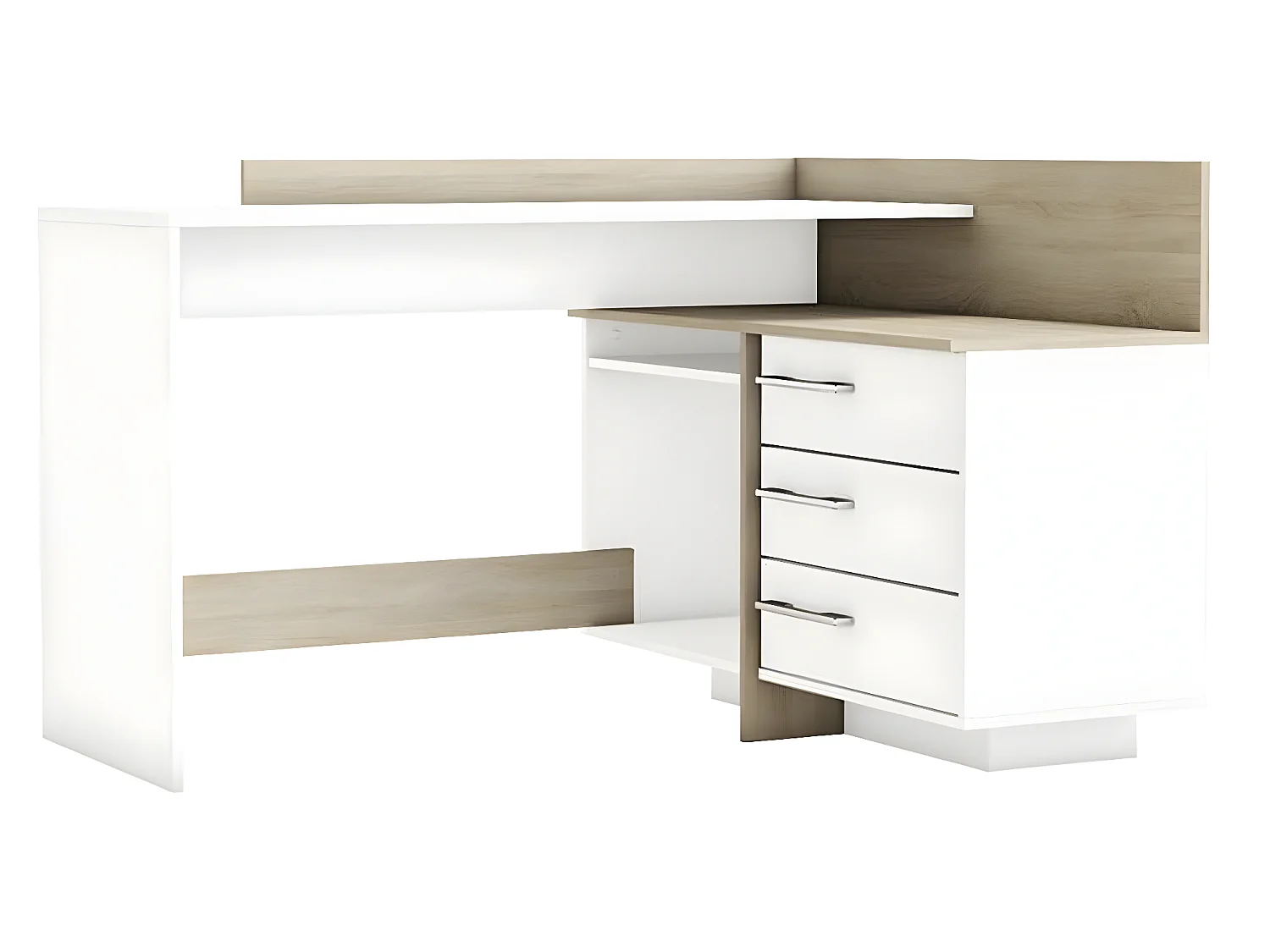 Bureau d’angle en bois coloris chêne brosse/blanc mat - 128,5 x 83,2 x 105,7 cm