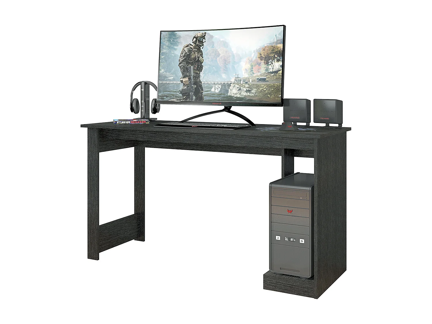 Bureau gamer / bureau informatique coloris Noir - Hauteur 75 x longueur 136 x profondeur 54 cm