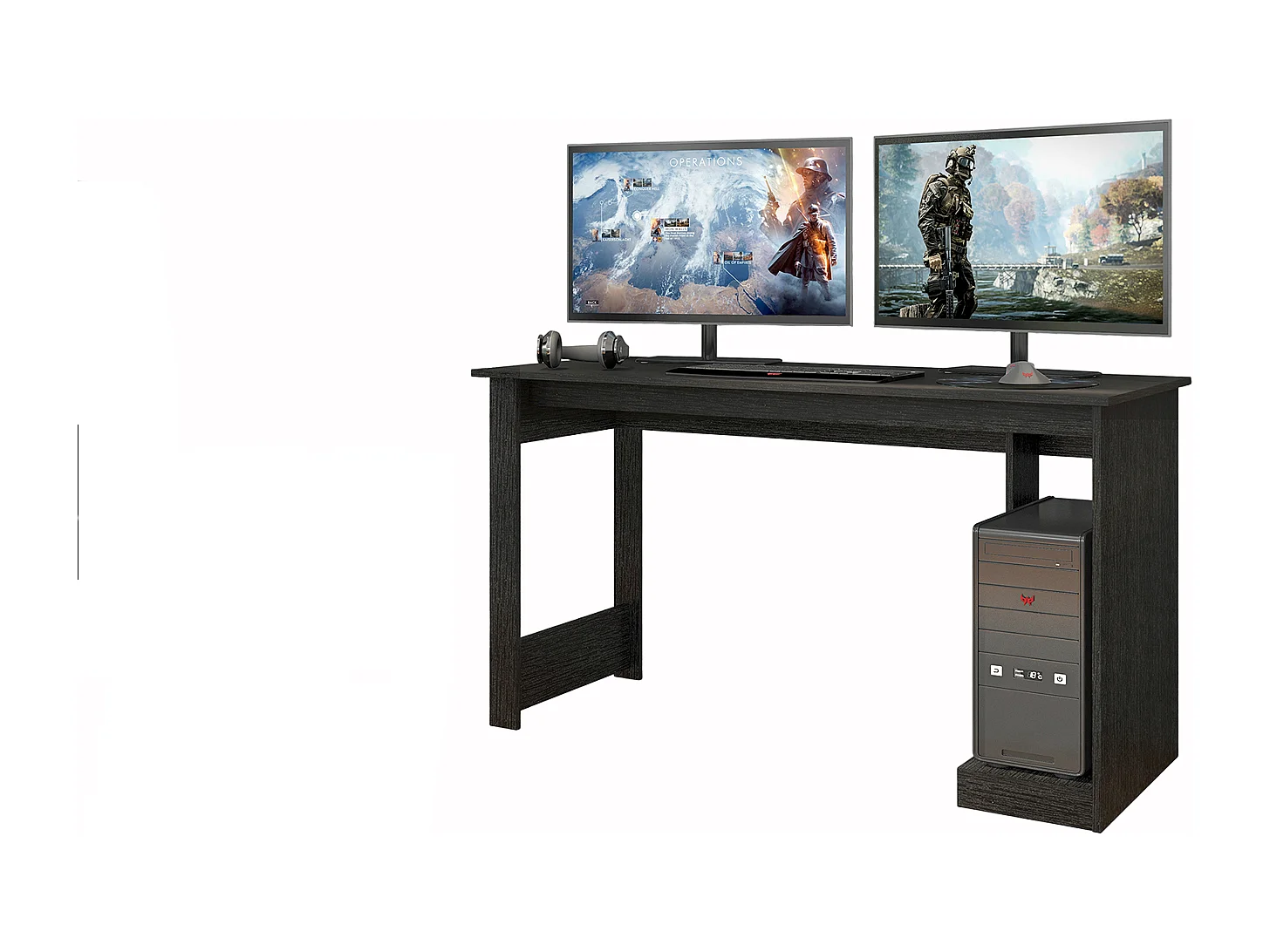 Bureau gamer / bureau informatique coloris Noir - Hauteur 75 x longueur 136 x profondeur 54 cm