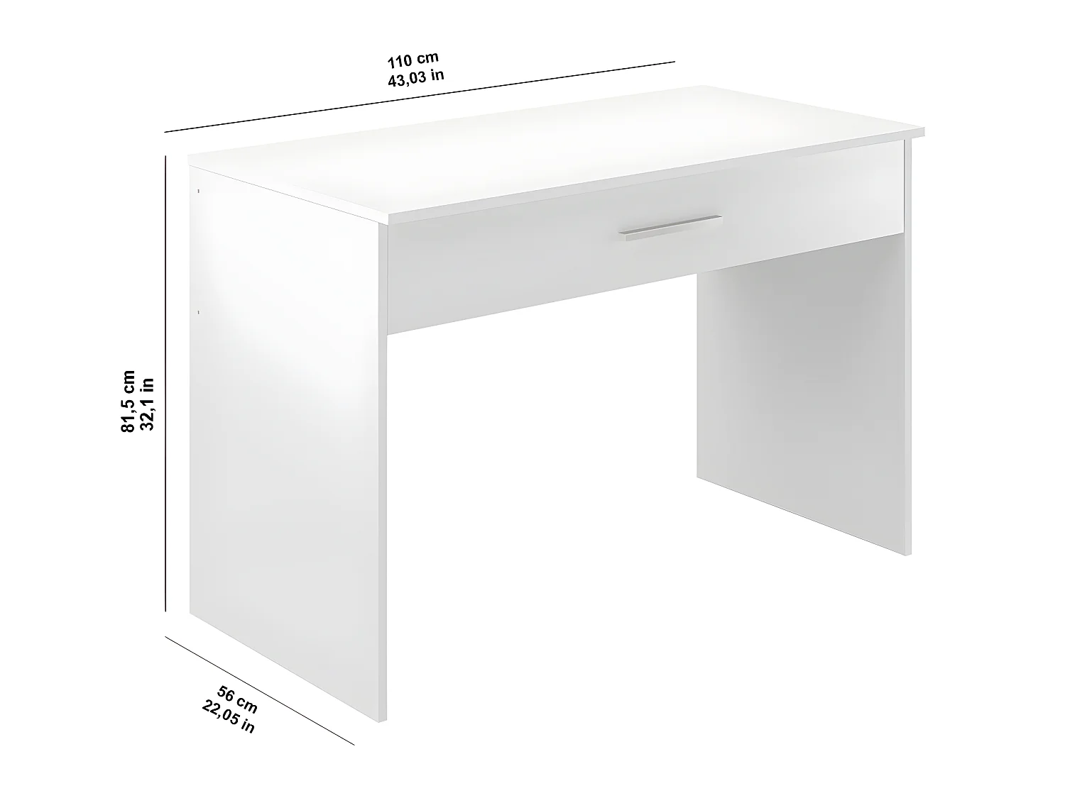 Bureau en mélamine coloris blanc - Longueur 110 x profondeur 56 x Hauteur 73 cm