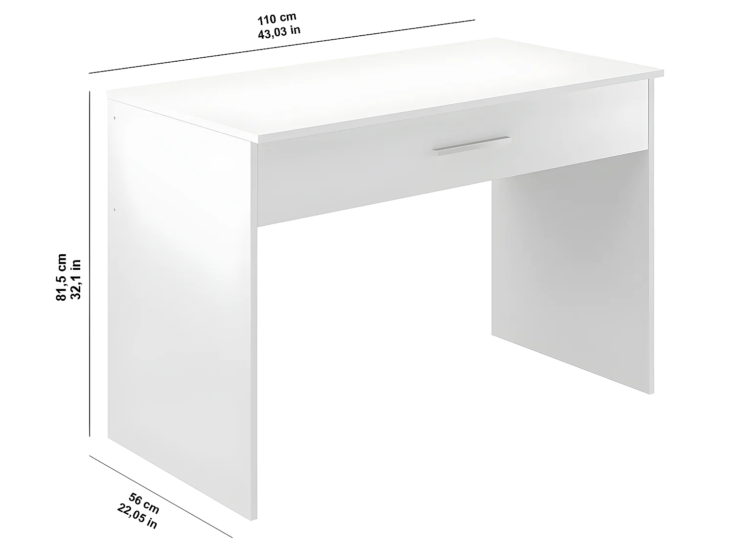 Bureau en mélamine coloris blanc - Longueur 110 x profondeur 56 x Hauteur 73 cm
