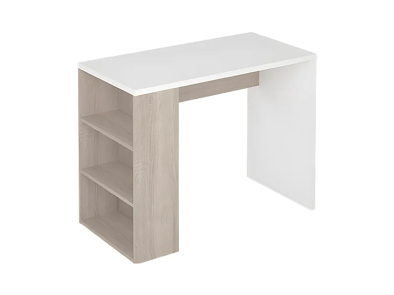 Bureau avec rangements coloris chêne clair / blanc - Longueur 100 x Hauteur 75 x Profondeur 50 cm