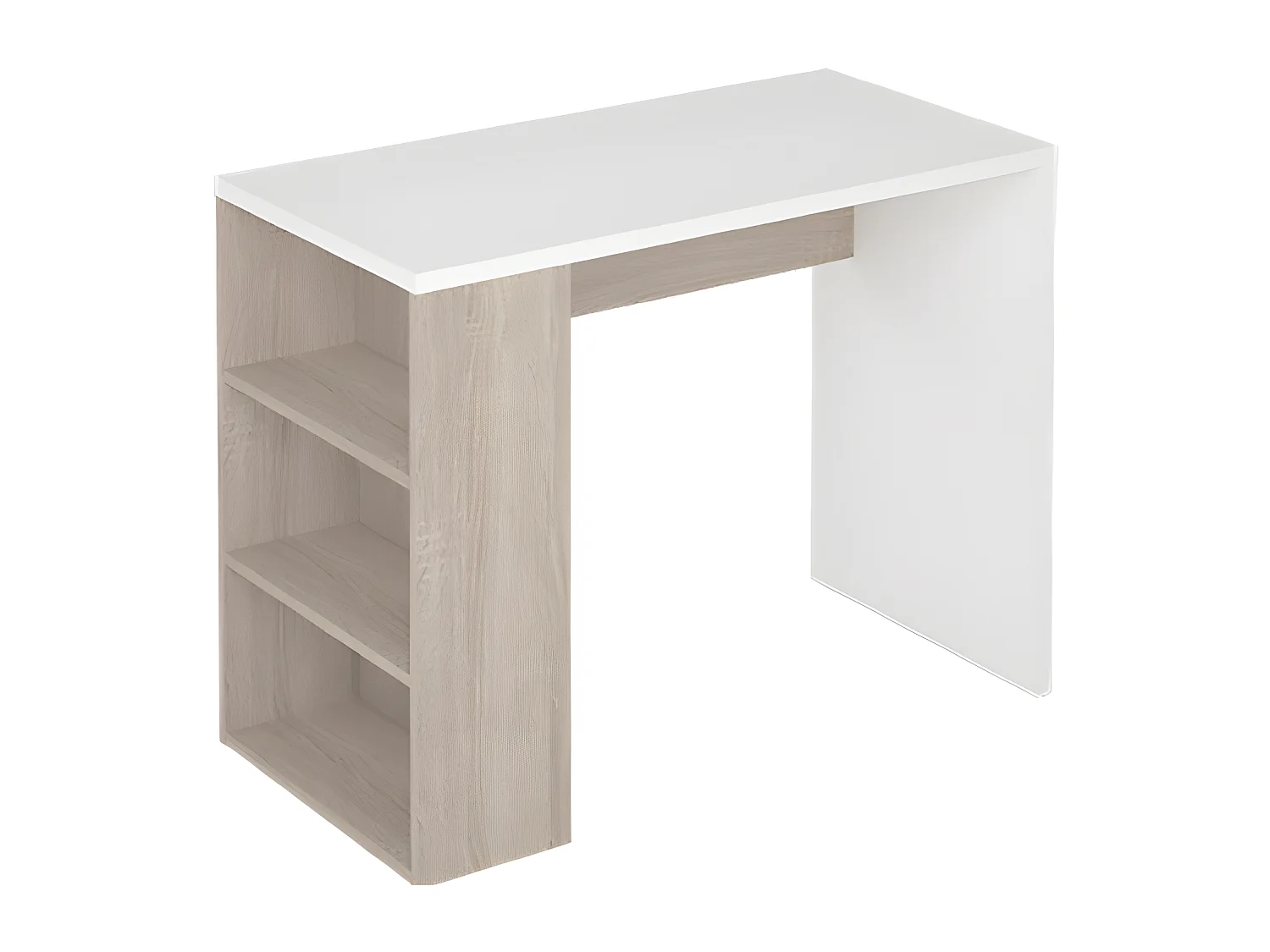 Bureau avec rangements coloris chêne clair / blanc - Longueur 100 x Hauteur 75 x Profondeur 50 cm
