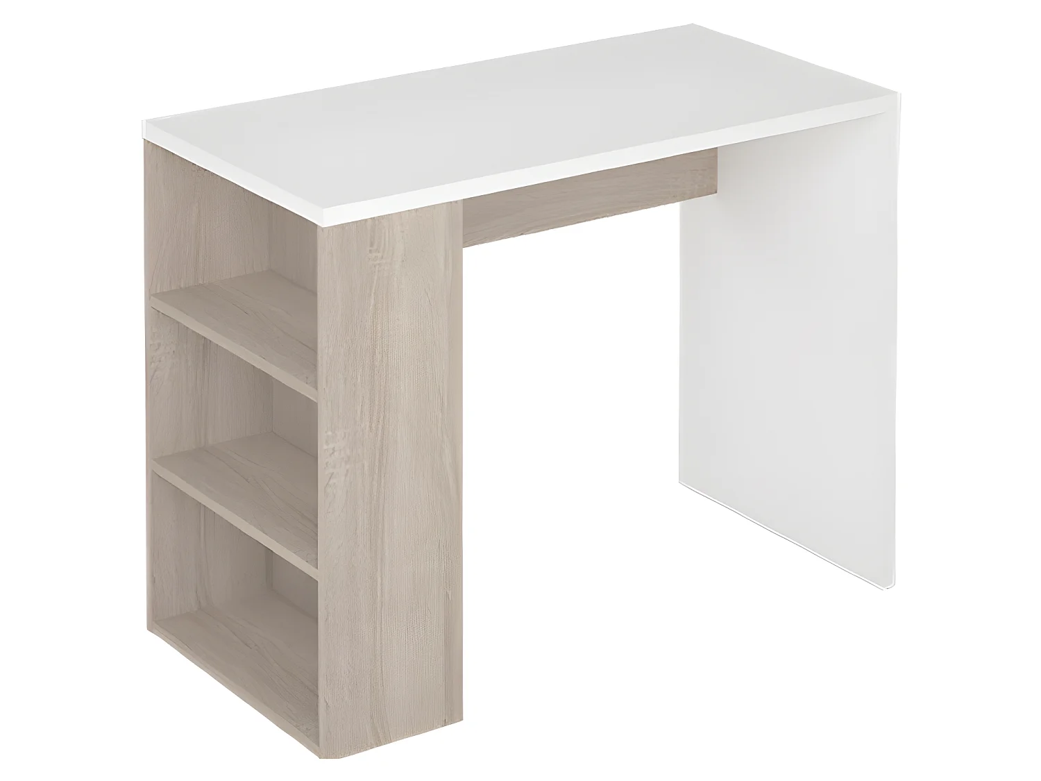 Bureau avec rangements coloris chêne clair / blanc - Longueur 100 x Hauteur 75 x Profondeur 50 cm