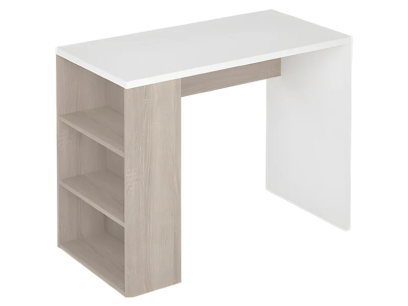 Bureau avec rangements coloris chêne clair / blanc - Longueur 100 x Hauteur 75 x Profondeur 50 cm