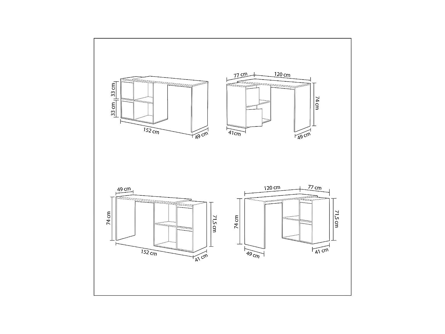 Bureau avec 2 niches et 2 portes coloris Blanc Artik en MDF - Longueur 120 x Profondeur 77 x Hauteur 74 cm