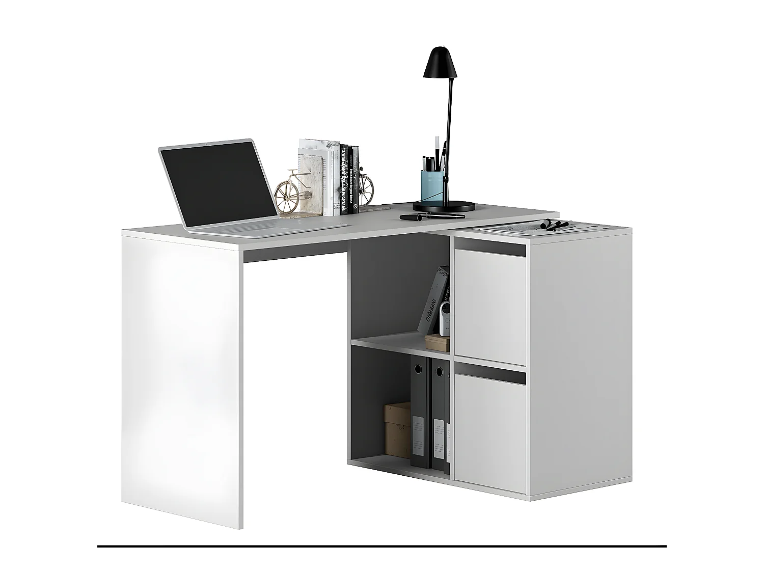 Bureau avec 2 niches et 2 portes coloris Blanc Artik en MDF - Longueur 120 x Profondeur 77 x Hauteur 74 cm
