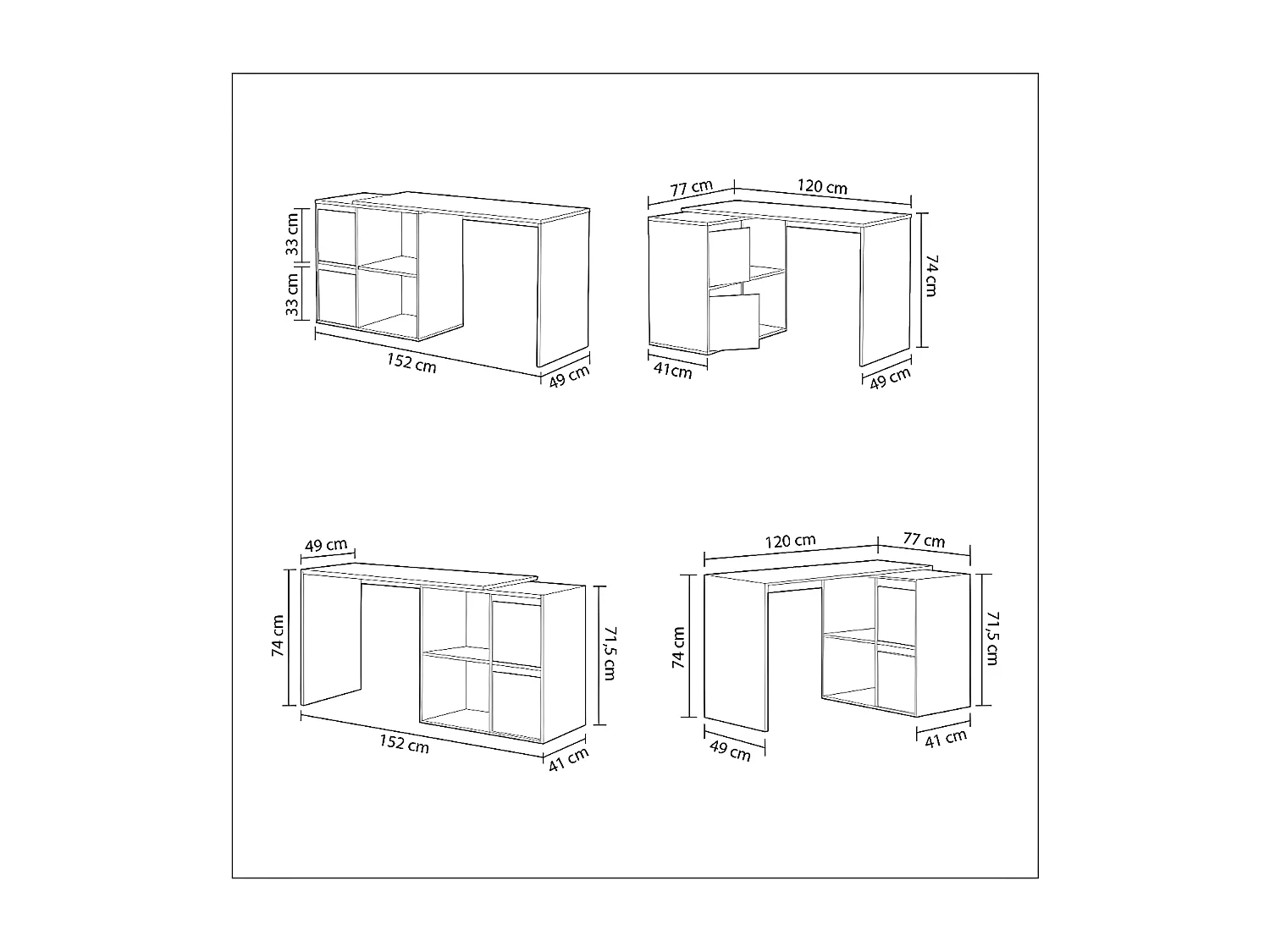 Bureau avec 2 niches et 2 portes coloris Blanc Artik en MDF - Longueur 120 x Profondeur 77 x Hauteur 74 cm