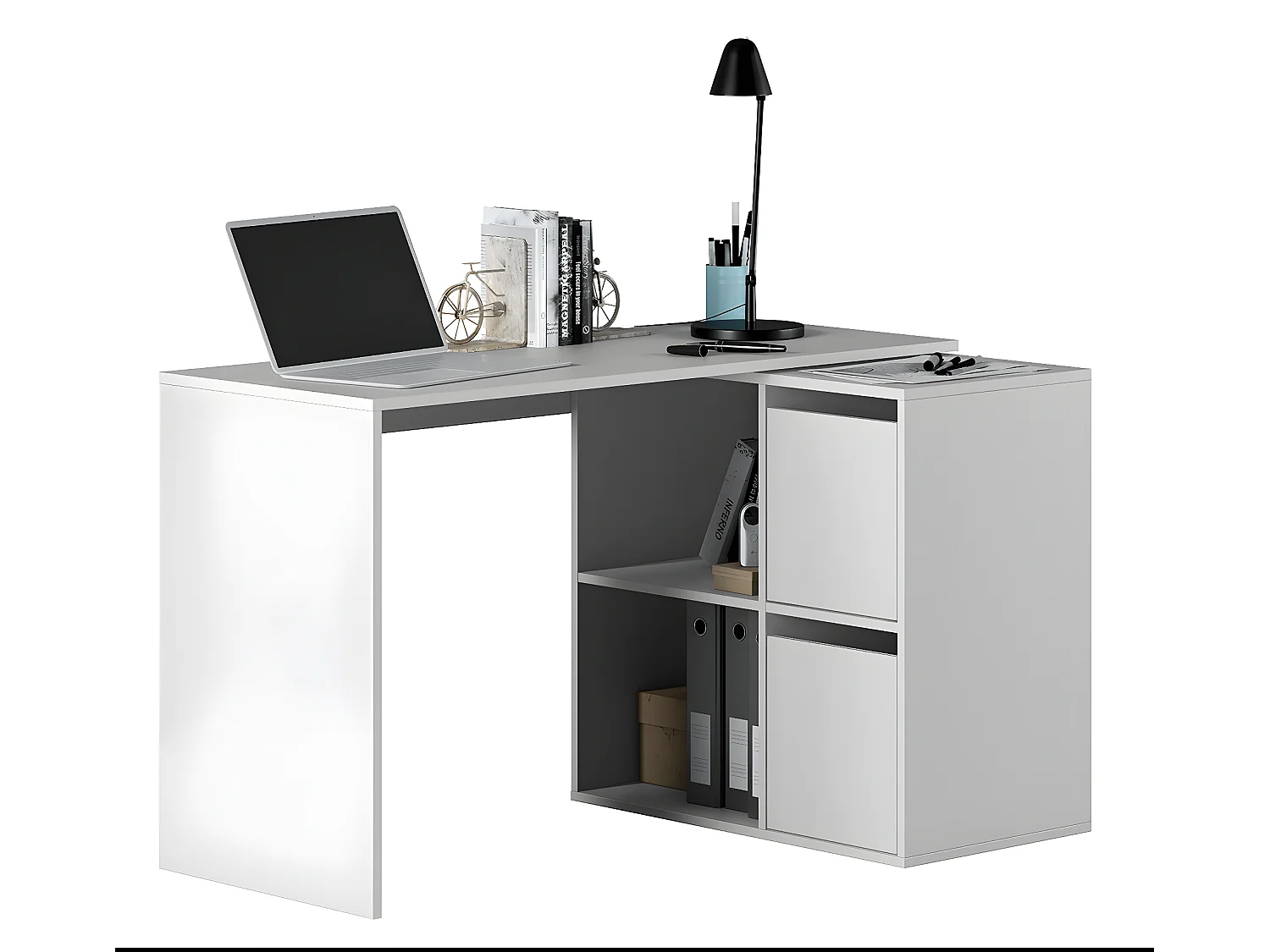 Bureau avec 2 niches et 2 portes coloris Blanc Artik en MDF - Longueur 120 x Profondeur 77 x Hauteur 74 cm