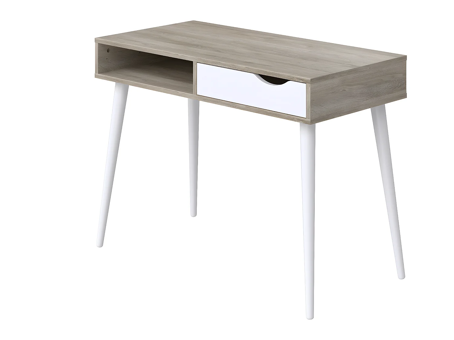 Bureau en mélamine coloris effet chêne / blanc - Longueur 100 x profondeur 50 x Hauteur 75 cm