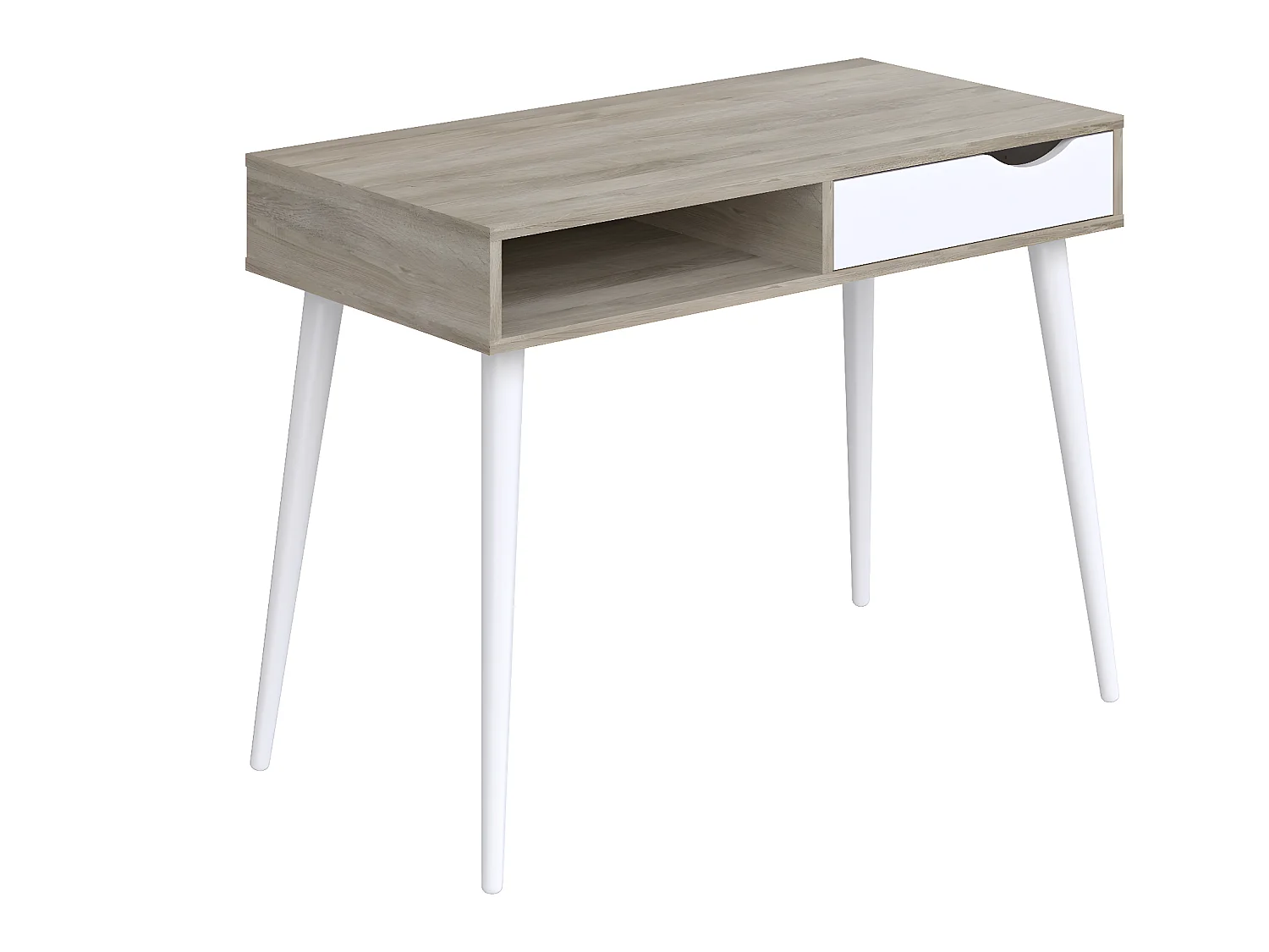 Bureau en mélamine coloris effet chêne / blanc - Longueur 100 x profondeur 50 x Hauteur 75 cm