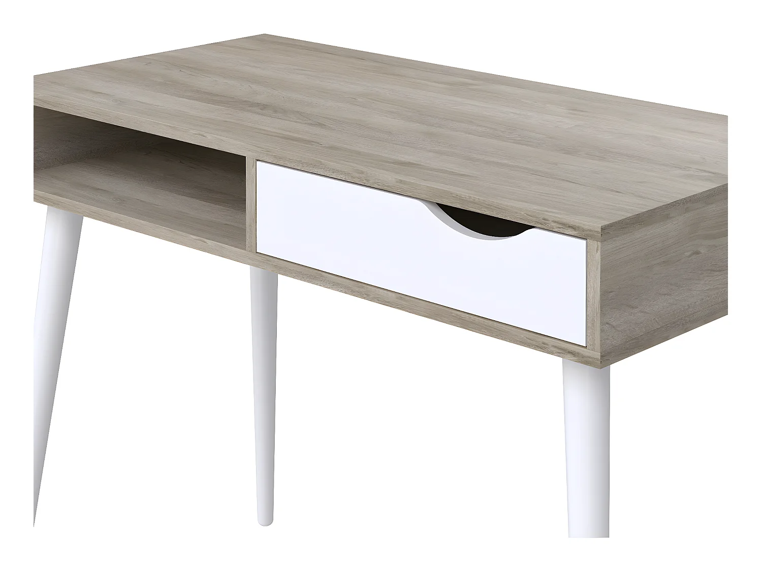 Bureau en mélamine coloris effet chêne / blanc - Longueur 100 x profondeur 50 x Hauteur 75 cm