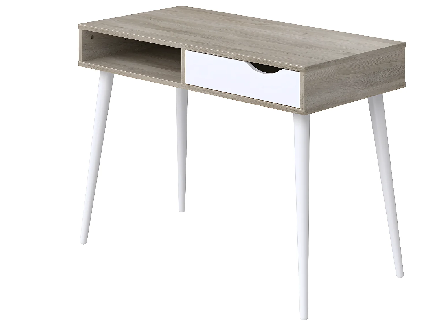 Bureau en mélamine coloris effet chêne / blanc - Longueur 100 x profondeur 50 x Hauteur 75 cm