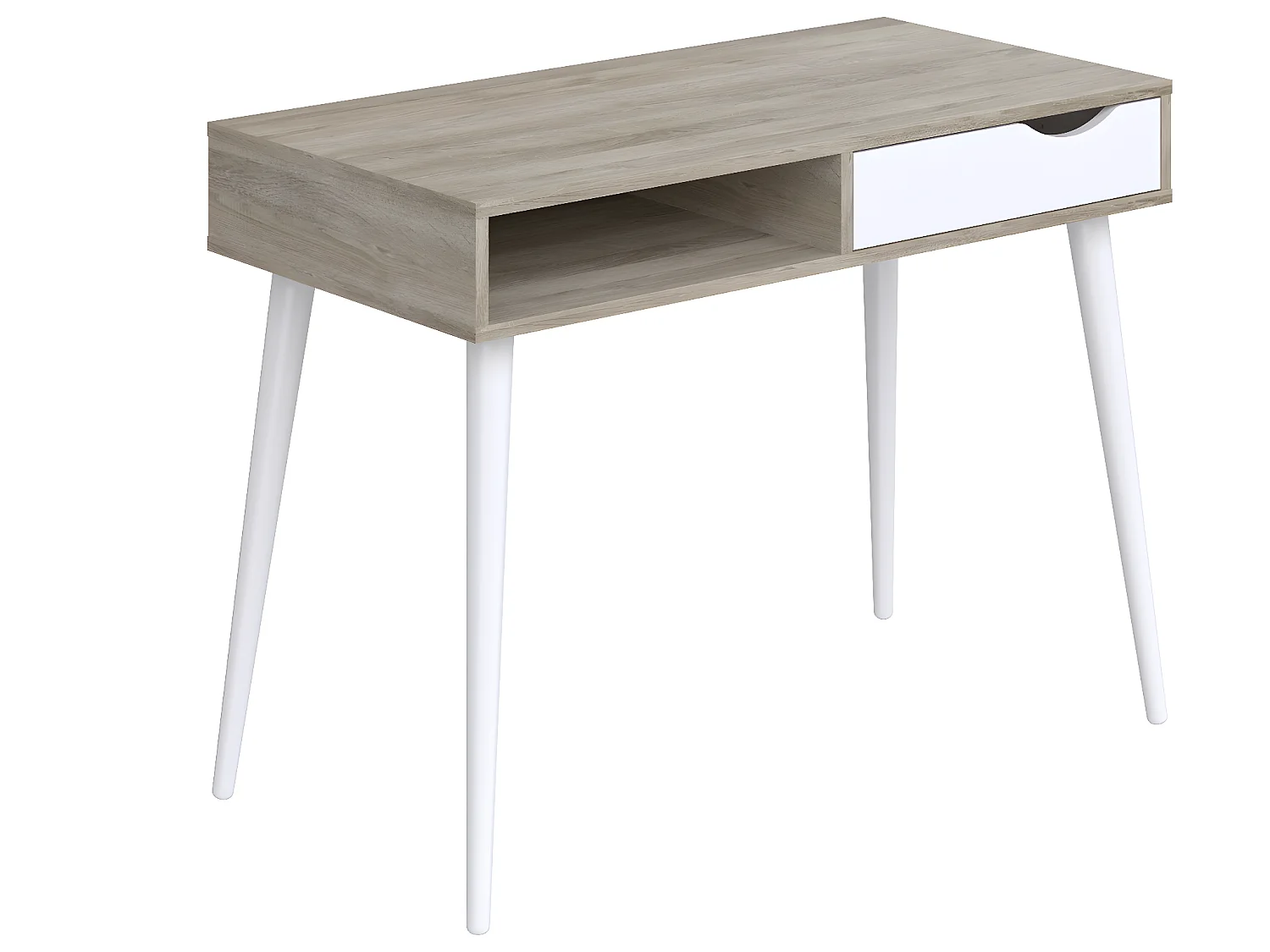 Bureau en mélamine coloris effet chêne / blanc - Longueur 100 x profondeur 50 x Hauteur 75 cm