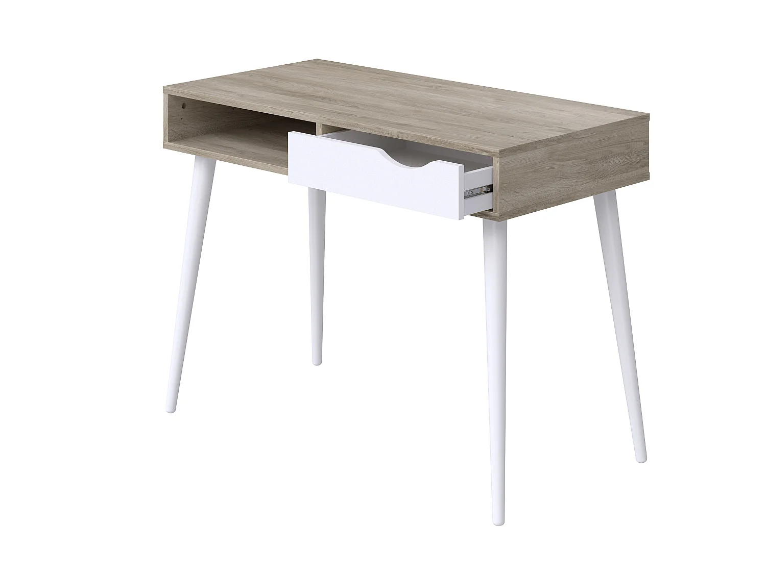 Bureau en mélamine coloris effet chêne / blanc - Longueur 100 x profondeur 50 x Hauteur 75 cm