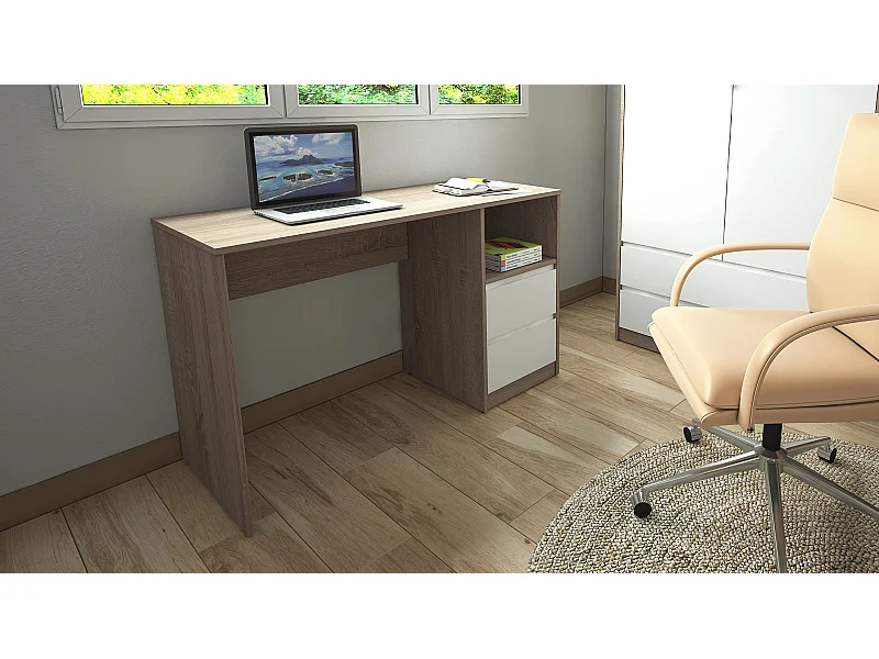 Bureau coloris chêne Cortez / blanc - Longueur 120 x Hauteur 75 x Profondeur 50 cm