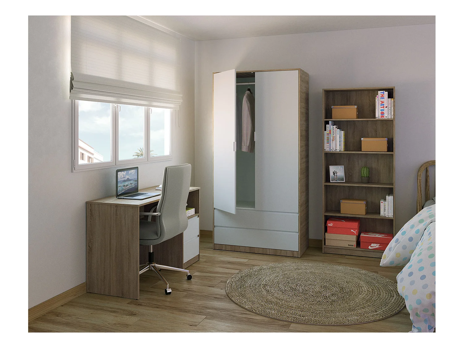 Bureau coloris chêne Cortez / blanc - Longueur 120 x Hauteur 75 x Profondeur 50 cm