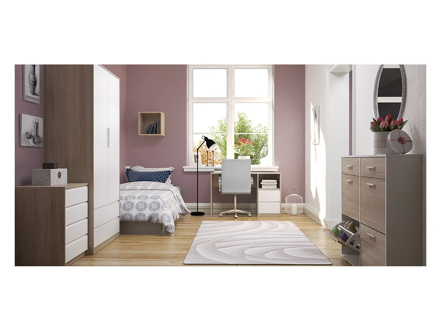 Bureau coloris chêne Cortez / blanc - Longueur 120 x Hauteur 75 x Profondeur 50 cm