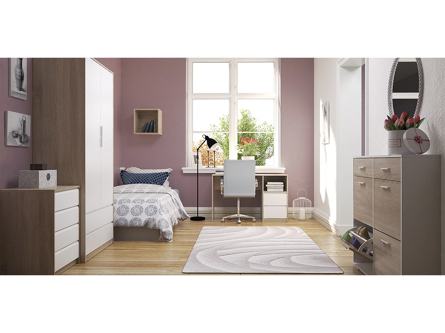 Bureau coloris chêne Cortez / blanc - Longueur 120 x Hauteur 75 x Profondeur 50 cm