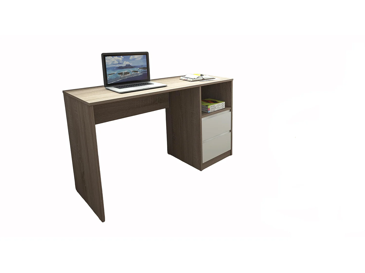 Bureau coloris chêne Cortez / blanc - Longueur 120 x Hauteur 75 x Profondeur 50 cm