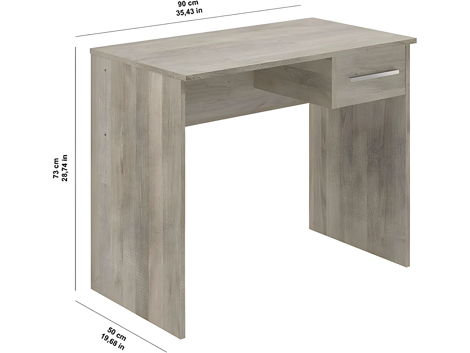 Bureau en mélamine coloris chêne - Longueur 90 x profondeur 50 x Hauteur 75 cm