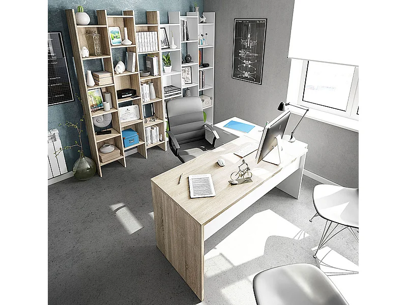 Bureau + caisson avec 3 tiroirs Chêne canadian / Blanc Artik- 73 x 145 x 108 cm