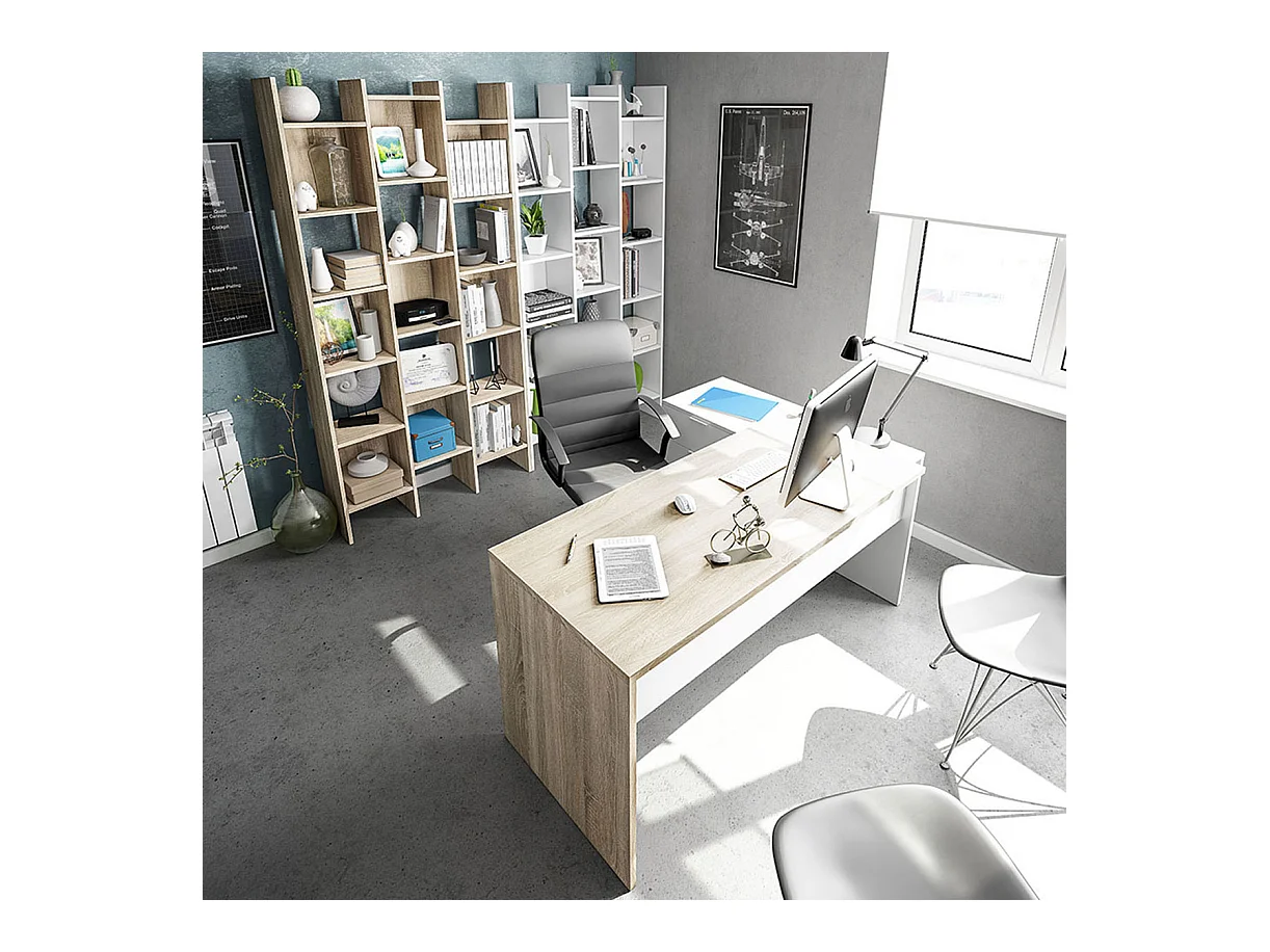 Bureau + caisson avec 3 tiroirs Chêne canadian / Blanc Artik- 73 x 145 x 108 cm