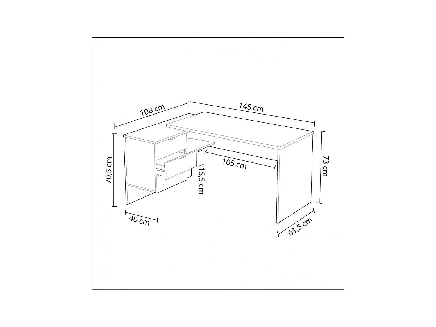 Bureau + caisson avec 3 tiroirs Chêne canadian / Blanc Artik- 73 x 145 x 108 cm