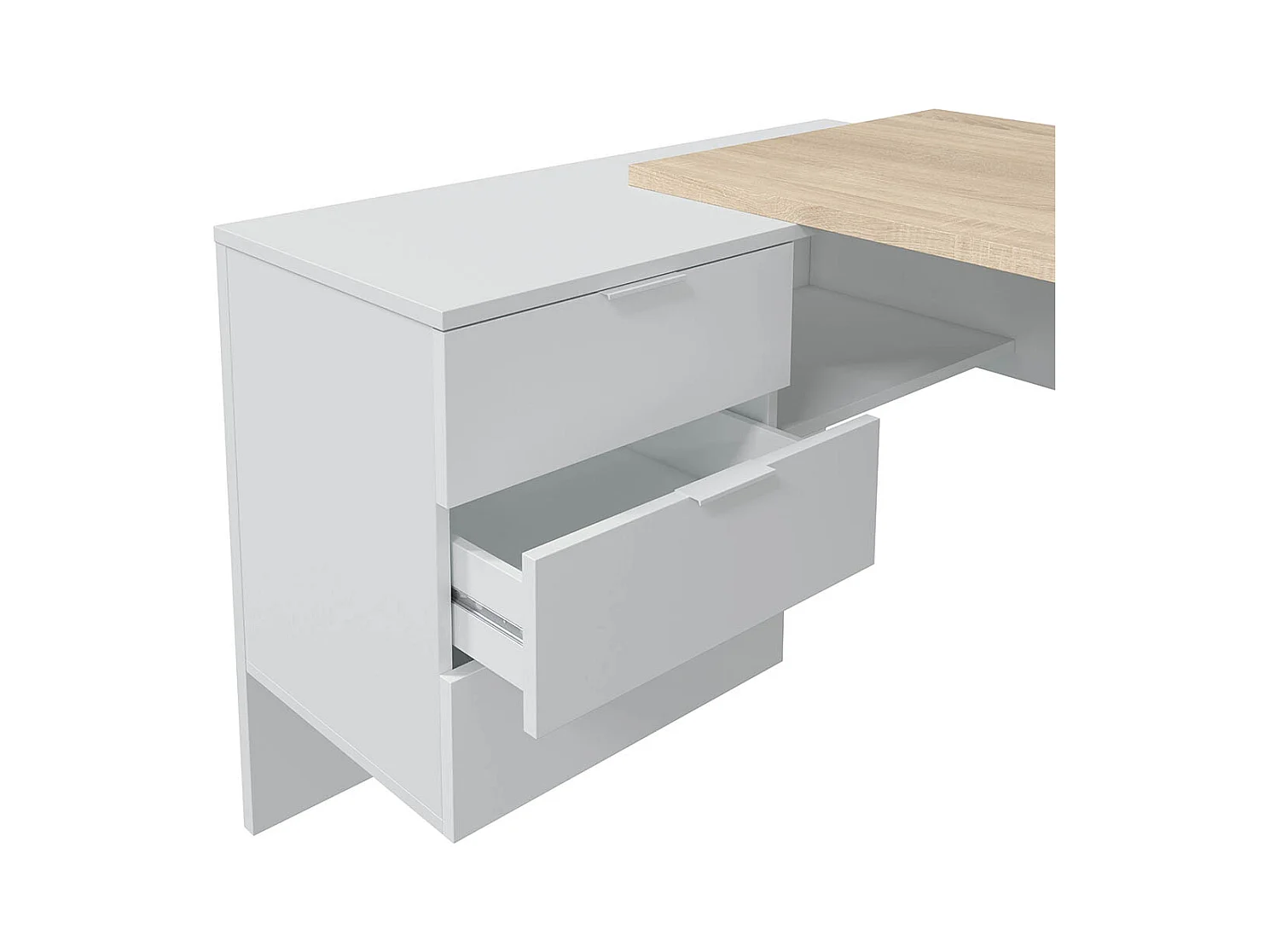 Bureau + caisson avec 3 tiroirs Chêne canadian / Blanc Artik- 73 x 145 x 108 cm