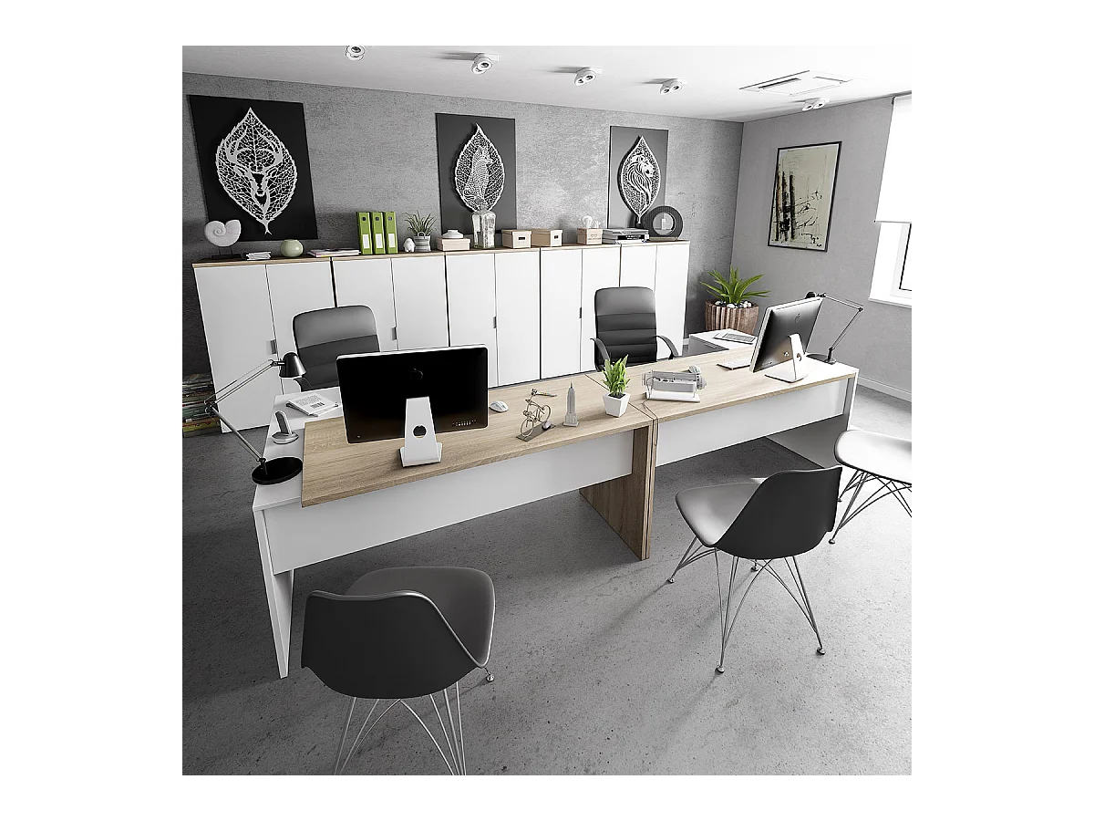 Bureau + caisson avec 3 tiroirs Chêne canadian / Blanc Artik- 73 x 145 x 108 cm