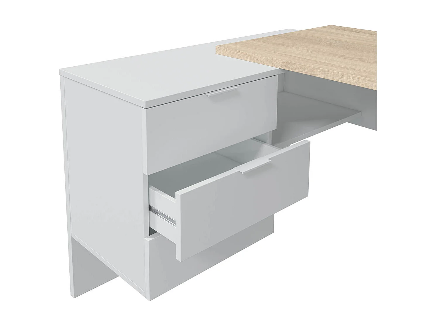 Bureau + caisson avec 3 tiroirs Chêne canadian / Blanc Artik- 73 x 145 x 108 cm