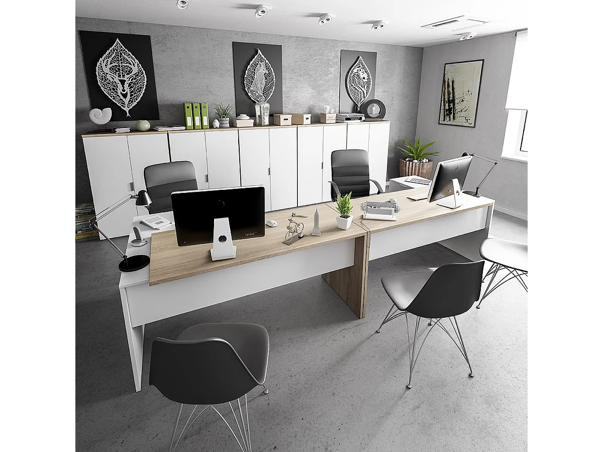 Bureau + caisson avec 3 tiroirs Chêne canadian / Blanc Artik- 73 x 145 x 108 cm