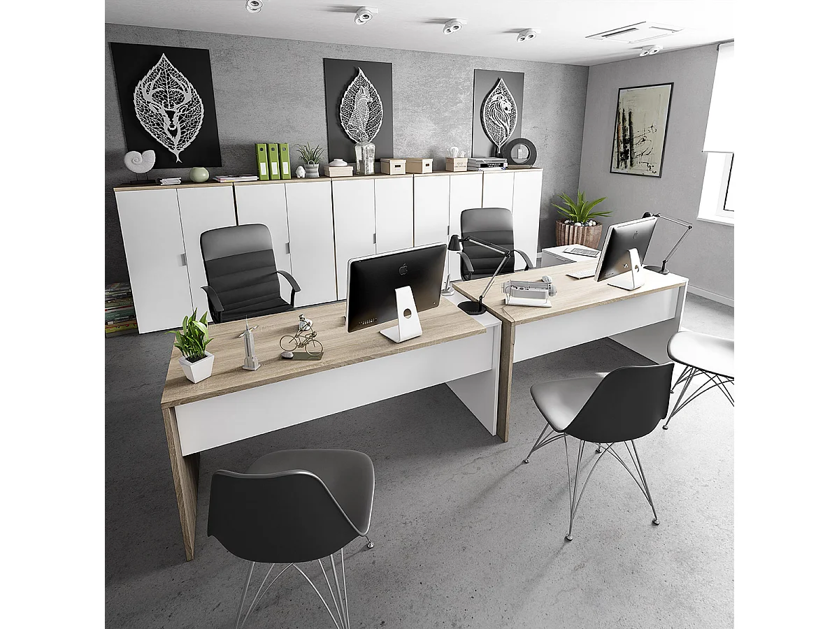 Bureau + caisson avec 3 tiroirs Chêne canadian / Blanc Artik- 73 x 145 x 108 cm