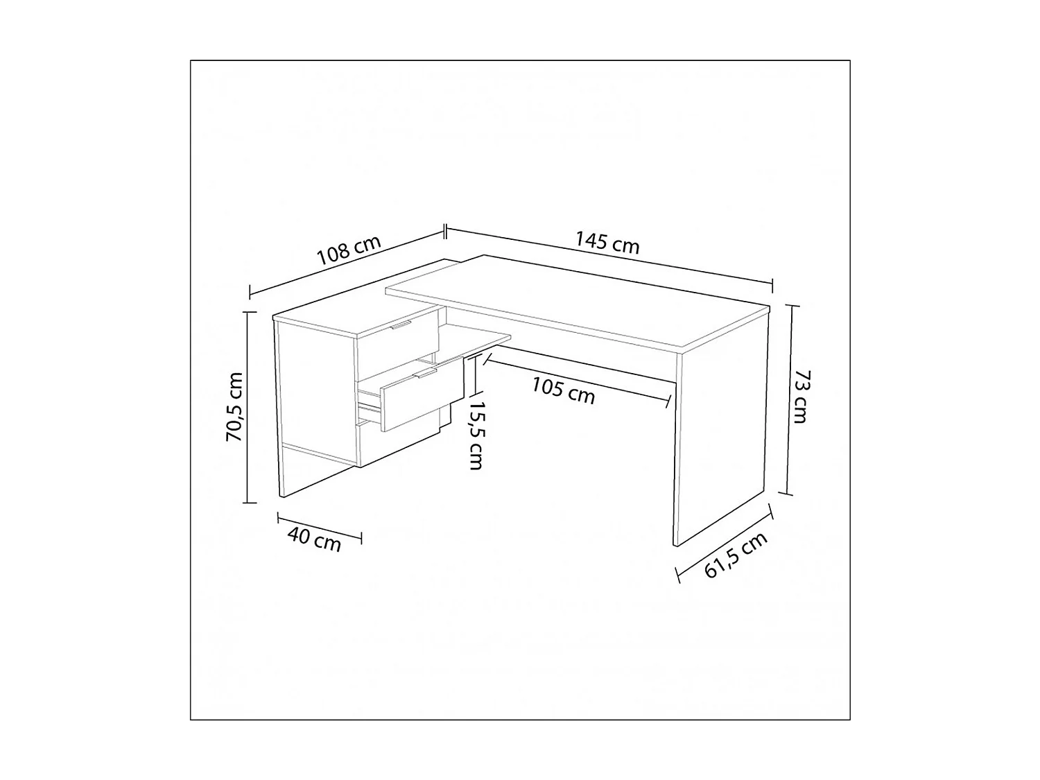 Bureau + caisson avec 3 tiroirs Chêne canadian / Blanc Artik- 73 x 145 x 108 cm